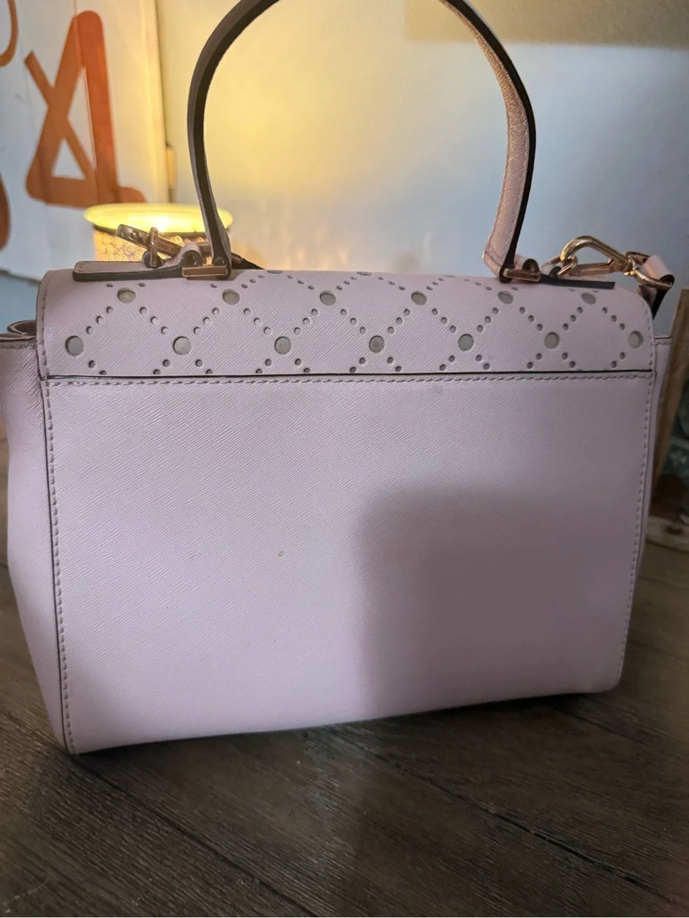 Michael Kors Perforated Top-Handle Satchel in Pale Pink with Gold Hardware